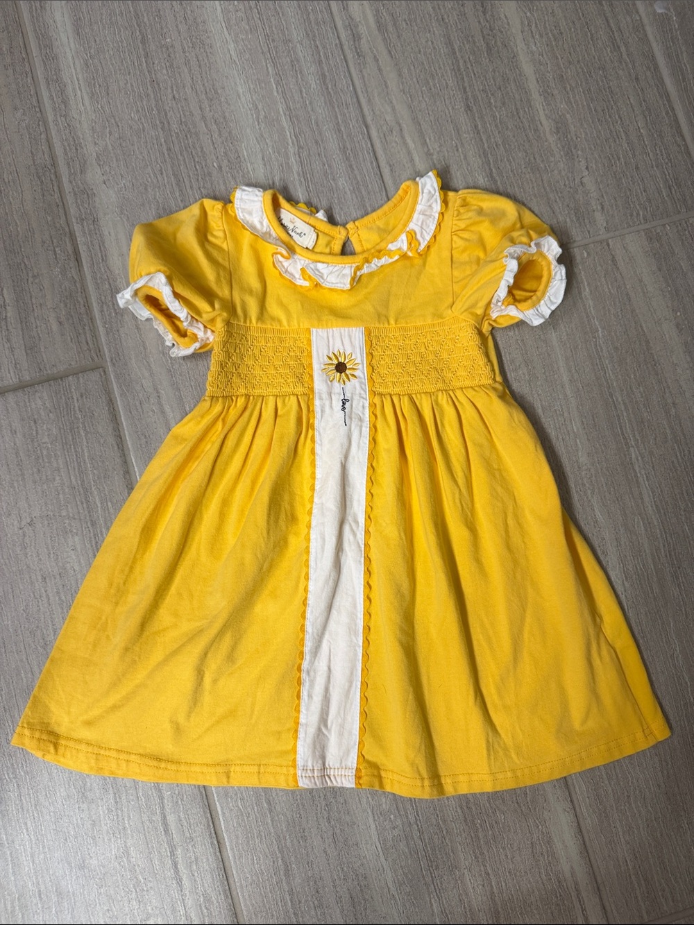Marie Nicole Yellow Sunflower Smocked Kids Dress